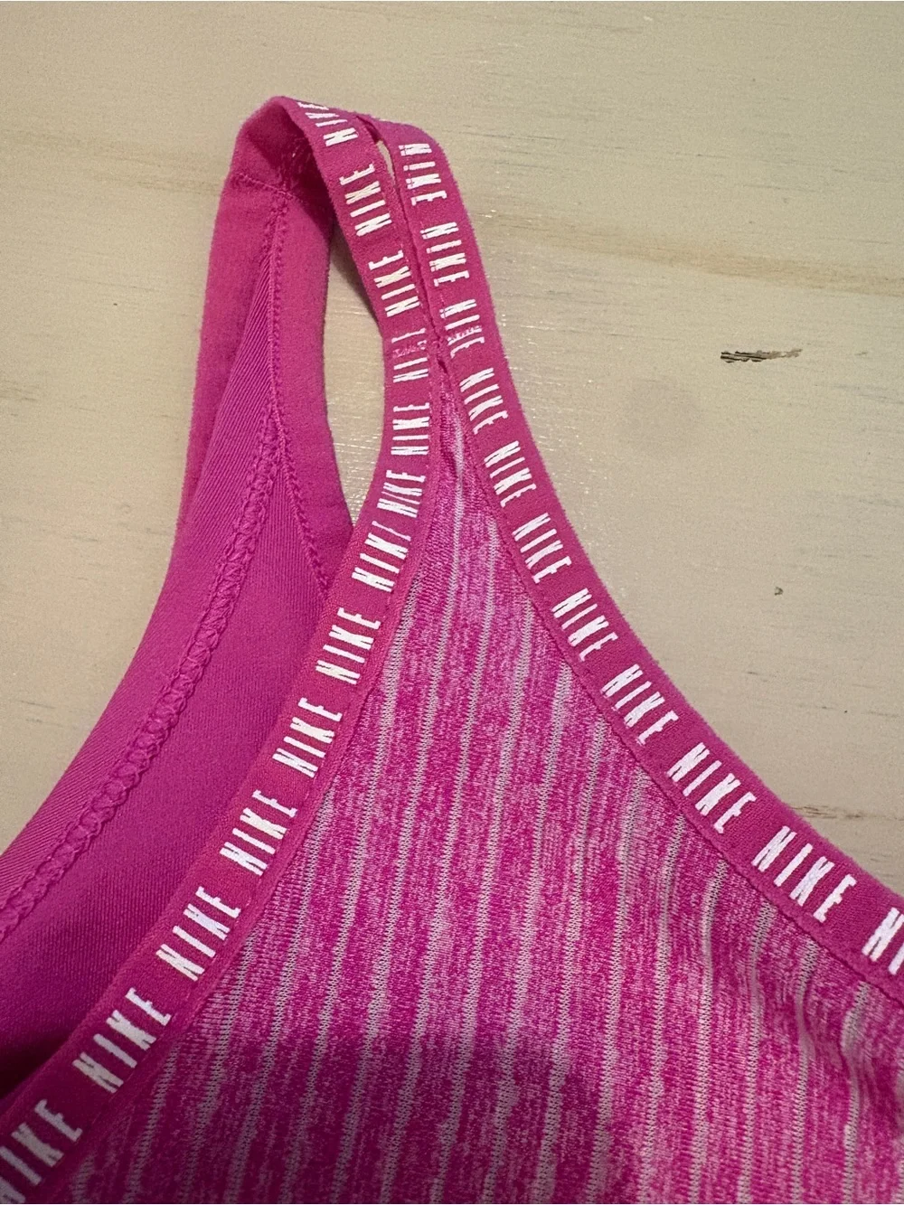Nike Girls' Pink Striped Athletic Tank with Navy Swoosh
